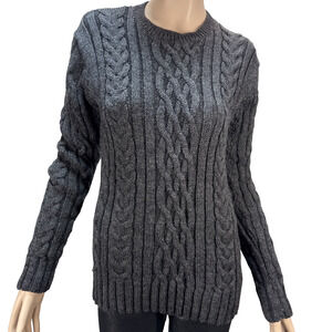 Woolovers Womens Chunky Cableknit Fisherman Pullover Sweater Size M Gray Wool